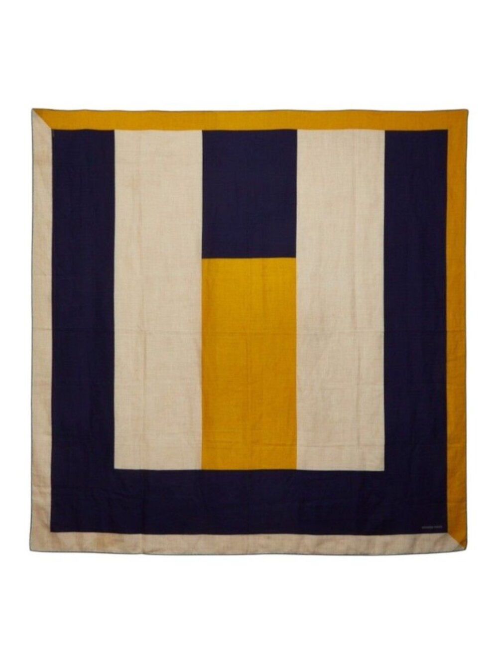Hermes Carre 140 Geometry Shawl Large Format Beige Navy Yellow Cashmere Silk